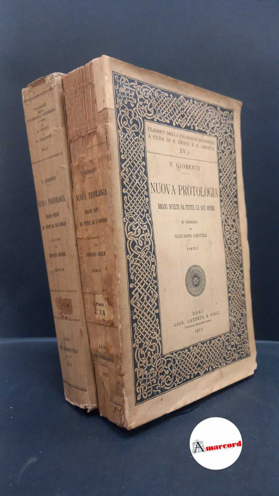 Gioberti, Vincenzo. , and Gentile, Giovanni. Nuova protologia : brani …