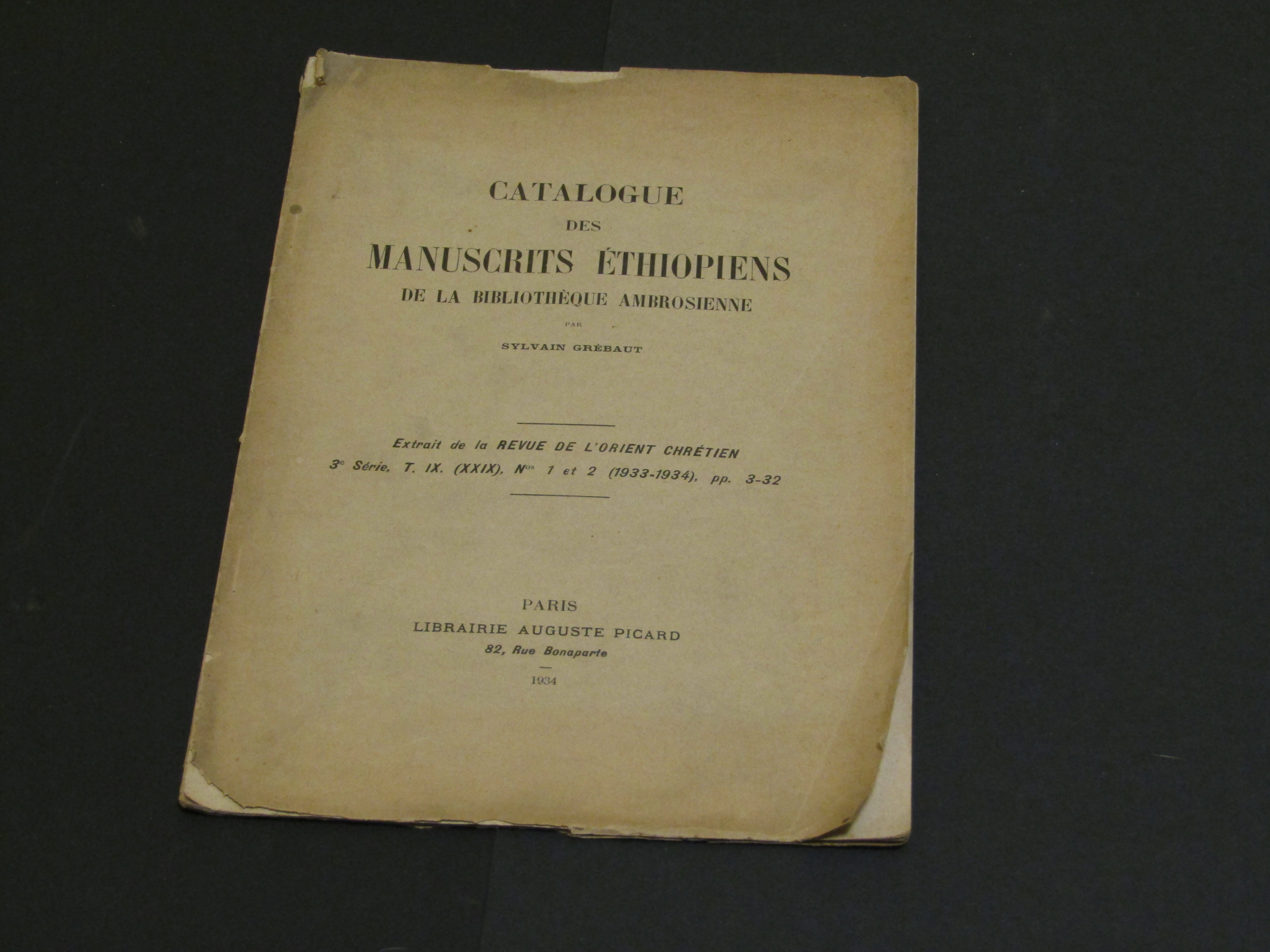 Grébaut Sylvain. Catalogue des manuscrits éthiopiens de la Bibliothèque Ambrosienne. …