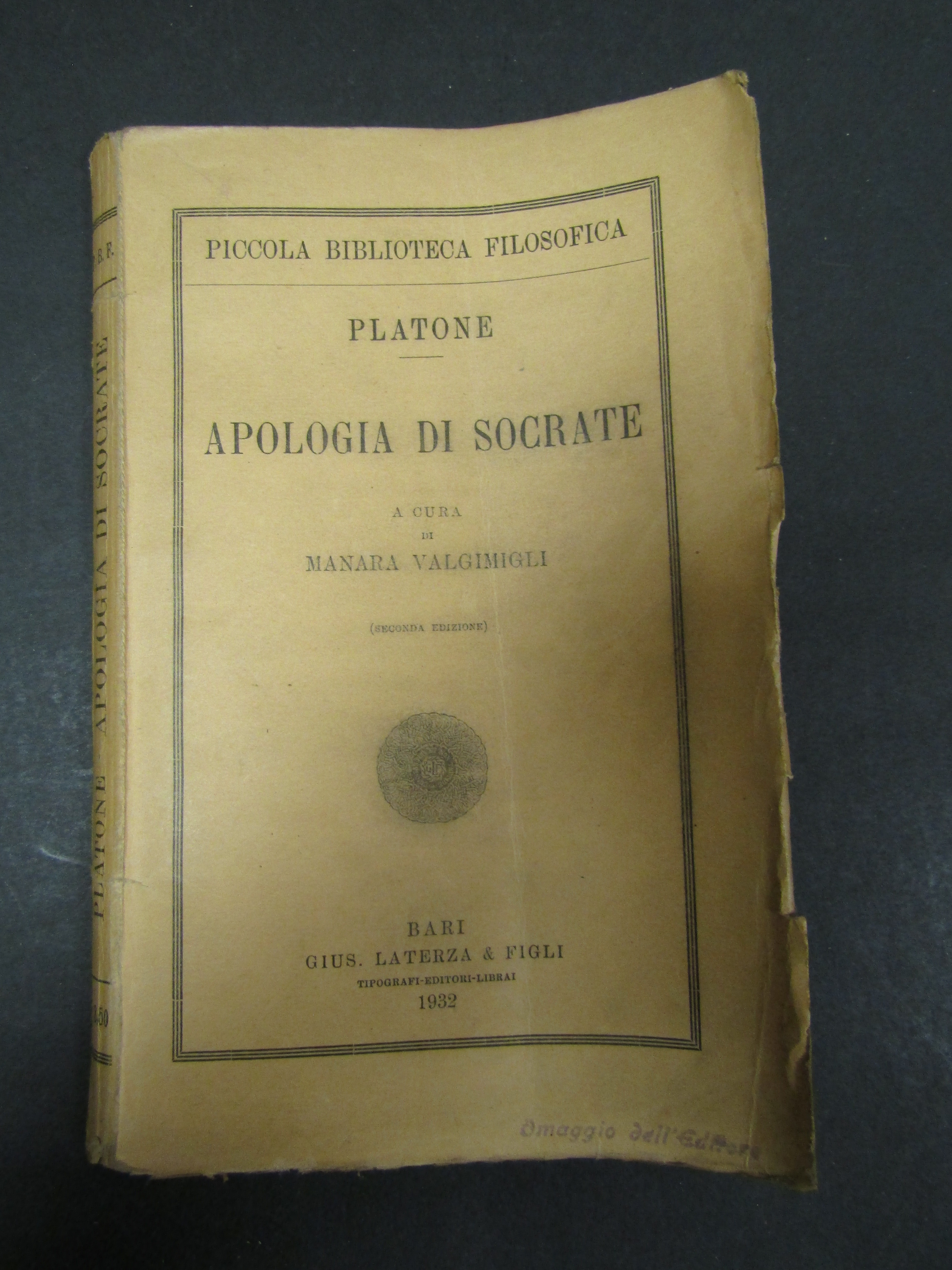 Platone. Apologia di Socrate. Laterza. 1932