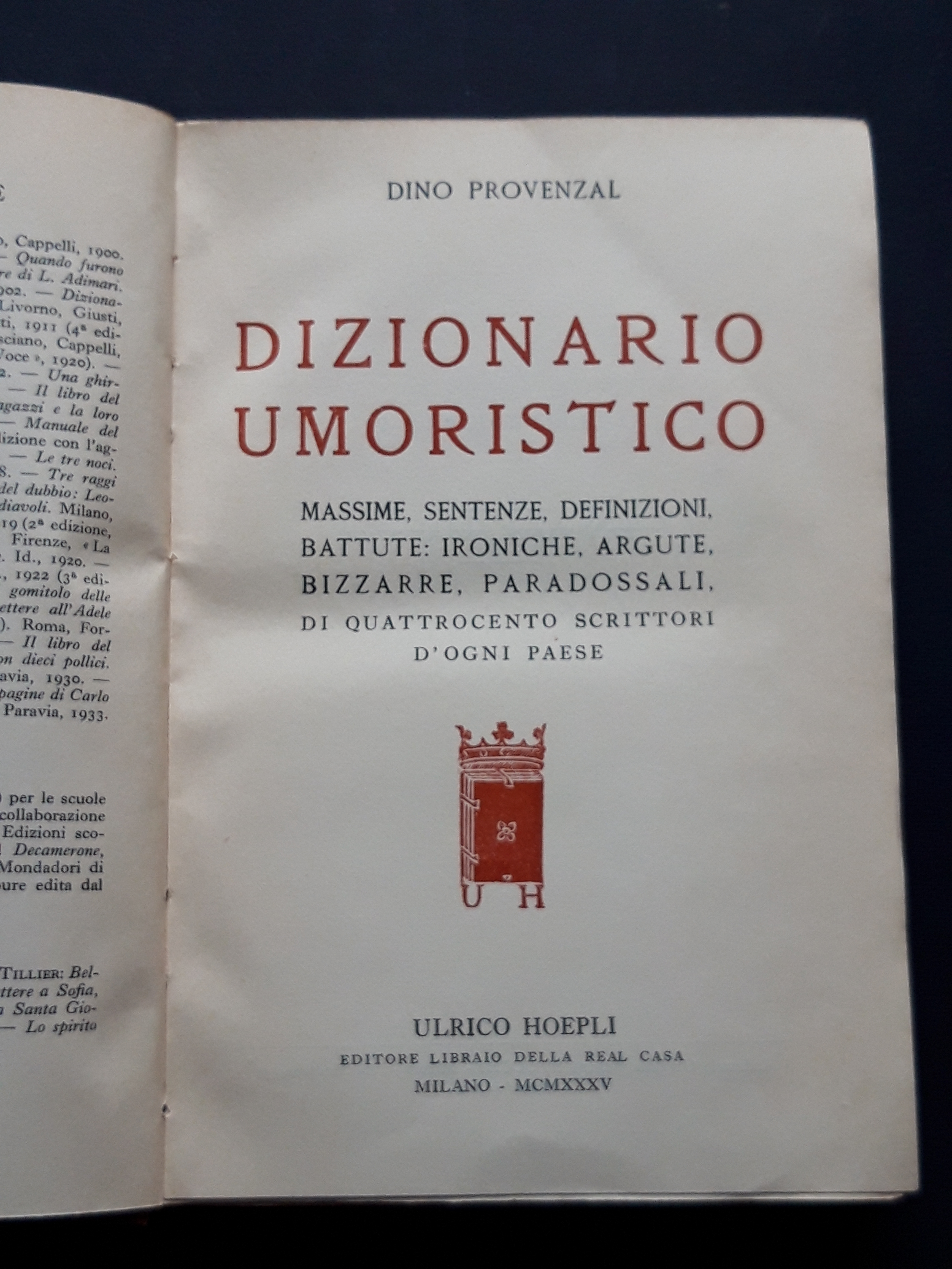 Provenzal Dino. Dizionario umoristico. Hoepli. 1935-I