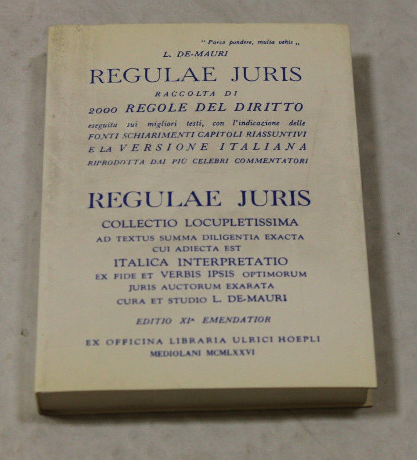 De Mauri, L., REGULAE JURIS LINGUISTICA/FILOLOGIA, L. HOEPLI 1976