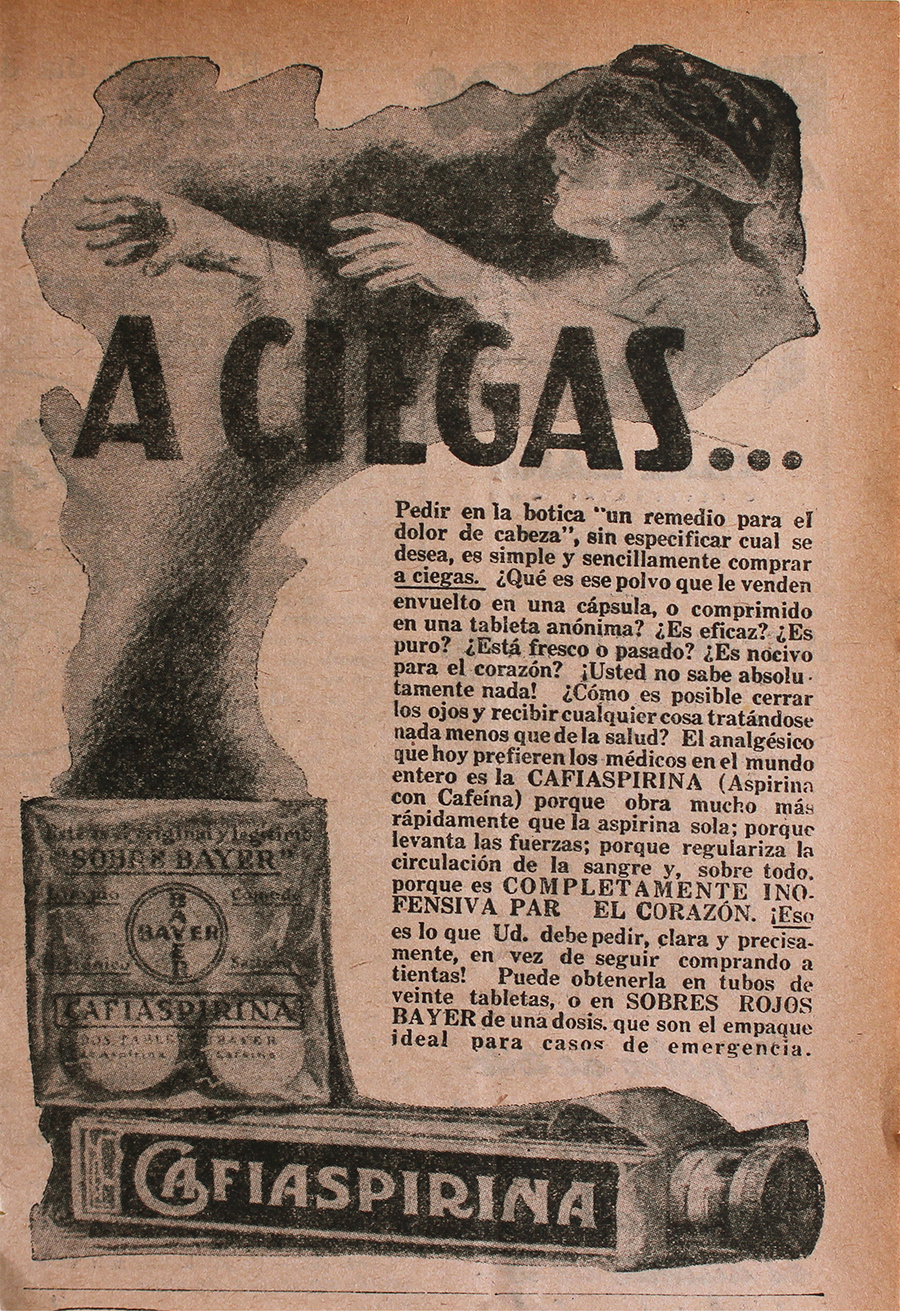 A ciegas. Cafiaspirina Bayer - Advertising 1922