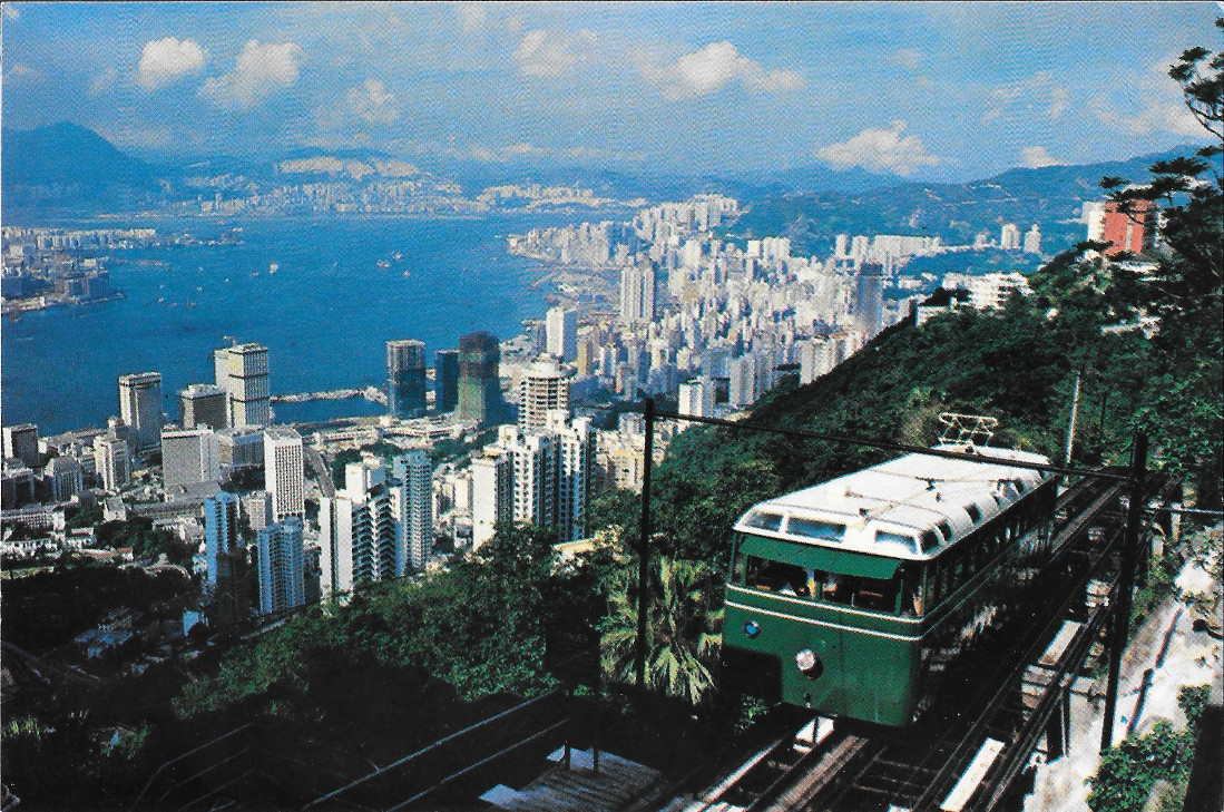 A Peak Tram climbing the highest peak on Hong Kong …