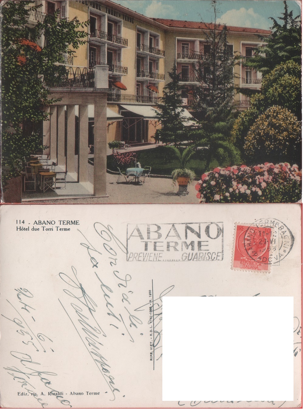Abano Terme. Hotel due Torri Terme. Viaggiata 1955