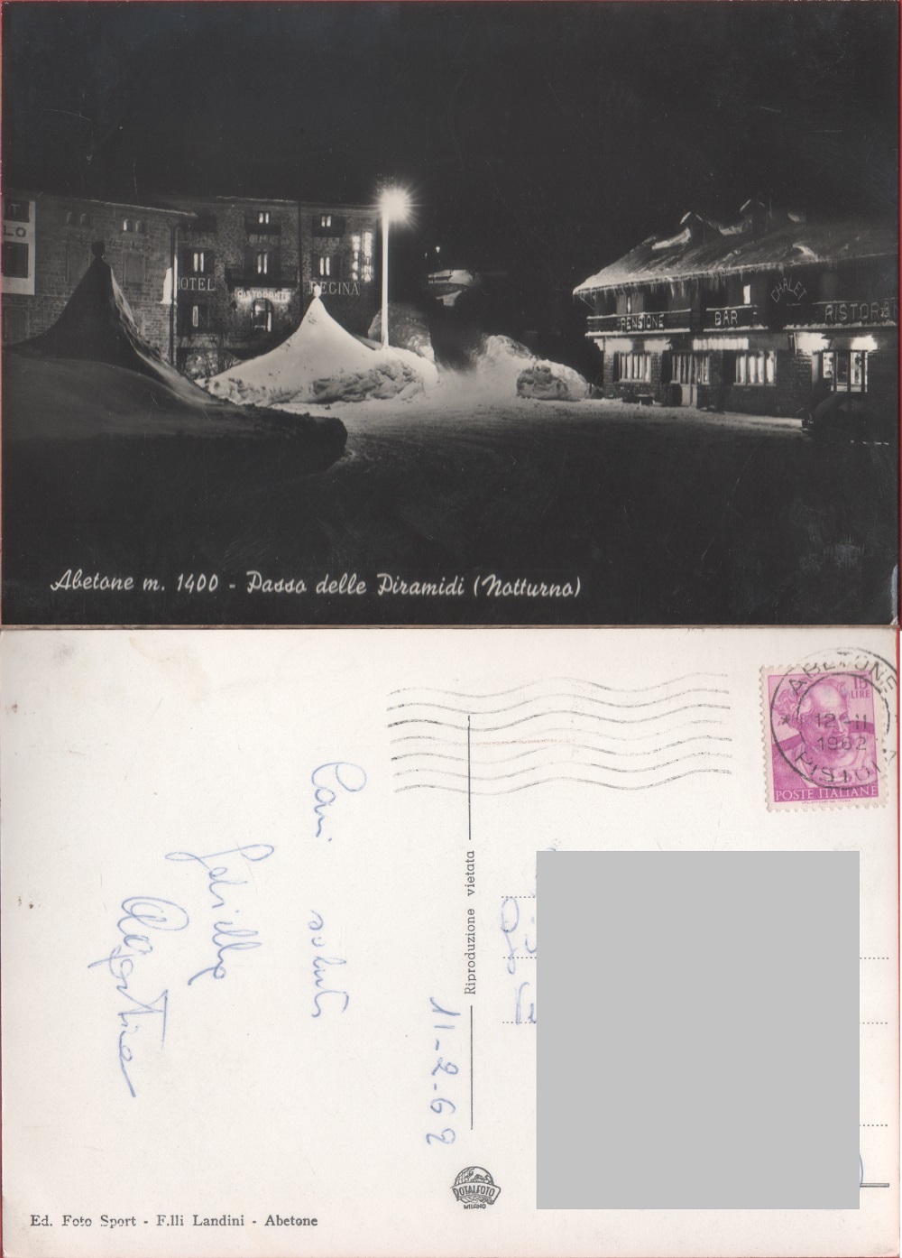Abetone (PT). Passo delle Piramidi (notturno) Viaggiata 1962