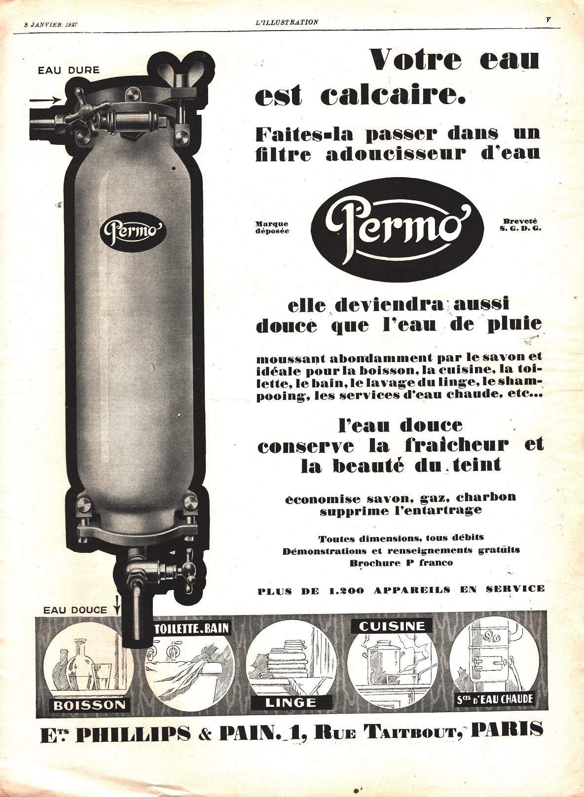 Adoucisseur d'eau Permo. Advertising 1926