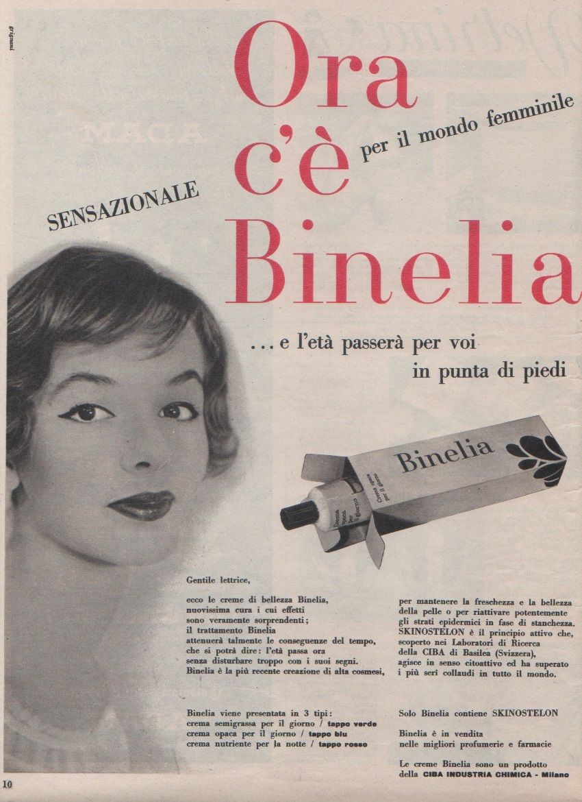Advertising - Binelia crema di bellezza (CIBA) - Pubblicità 1957