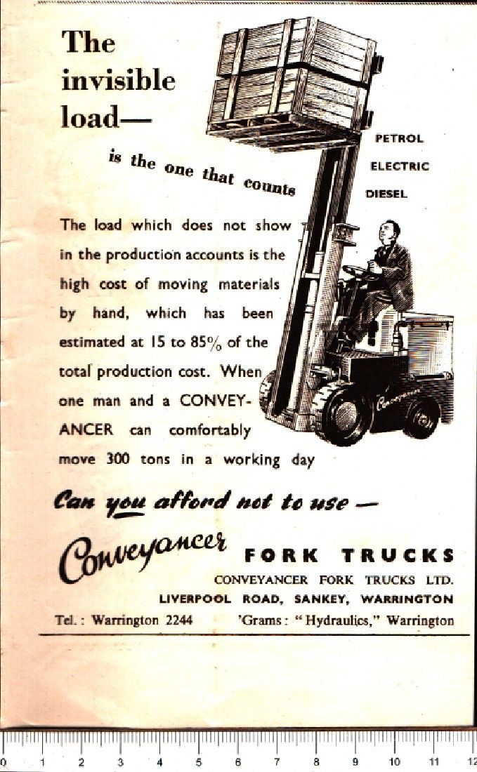 Advertising - Carrelli elevatori. Conveyacer Fork Truls Ldt. - 1951