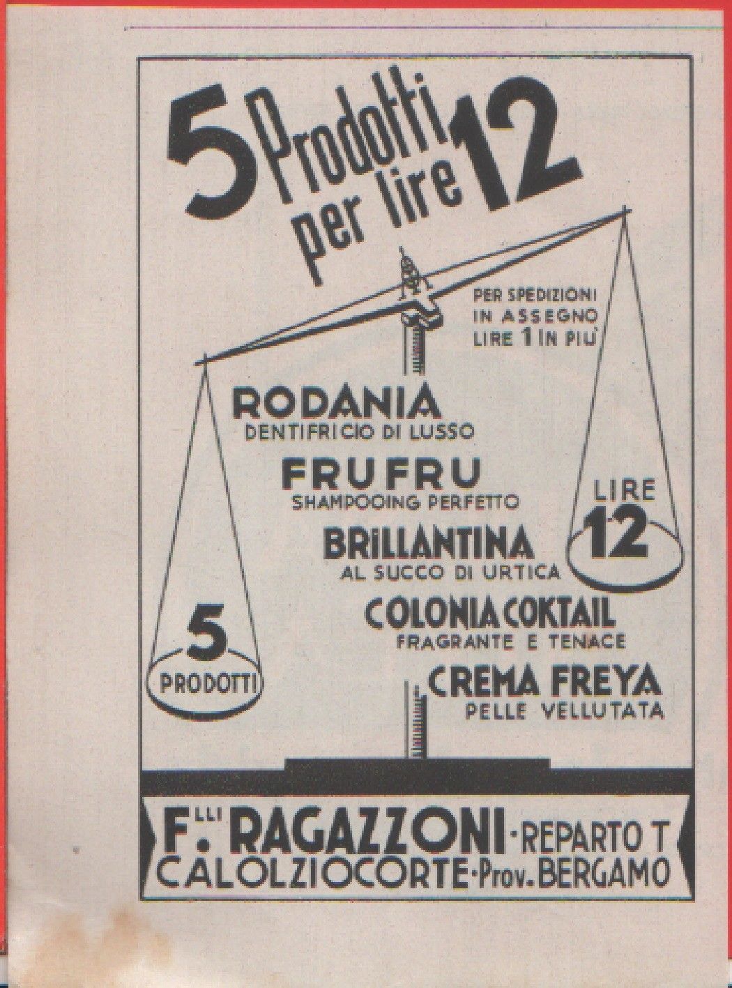 Advertising - F.lli Ragazzoni - Pubblicità 1938