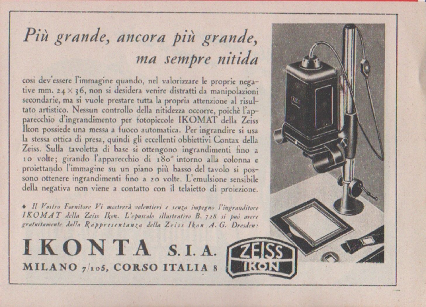 Advertising - Ikonta. SIA. Milano - Pubblicità 1938