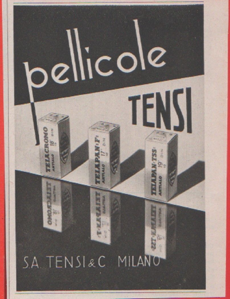 Advertising - Pellicole fotografiche Tensi - Pubblicità 1938