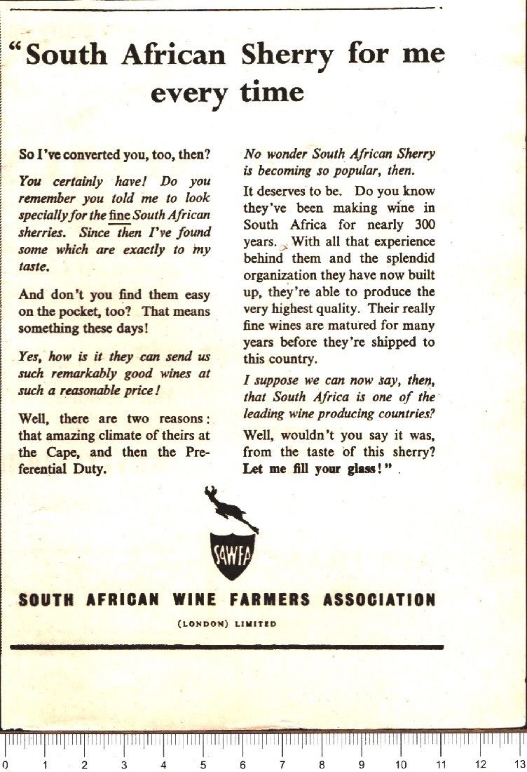 Advertising - South African Wine Farmers Association - 1951