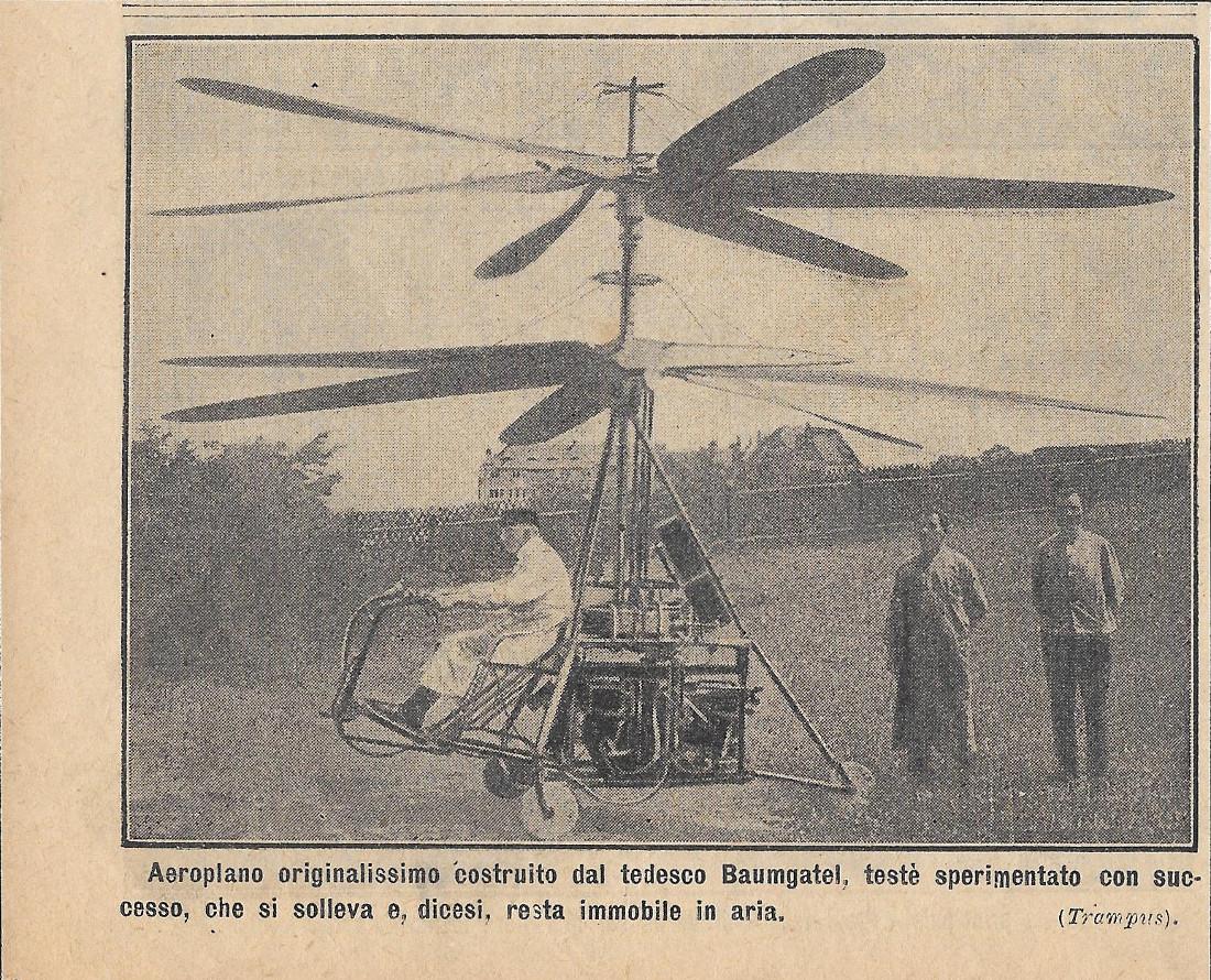 Aeroplano originalissimo costruito dal tedesco Baumgatel. Stampa 1912