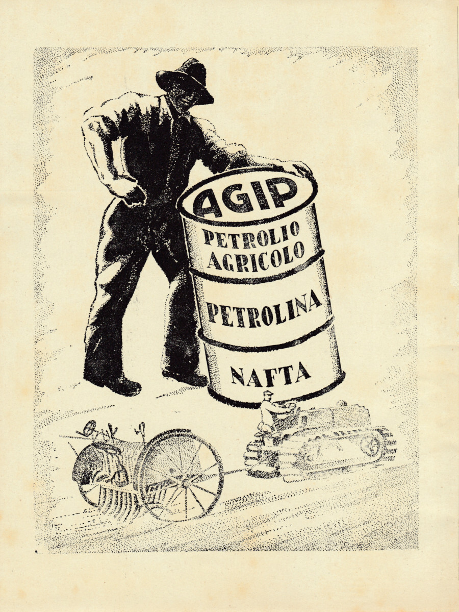 AGIP. Petrolio agricolo, Petrolina, Nafta. Advertising 1936