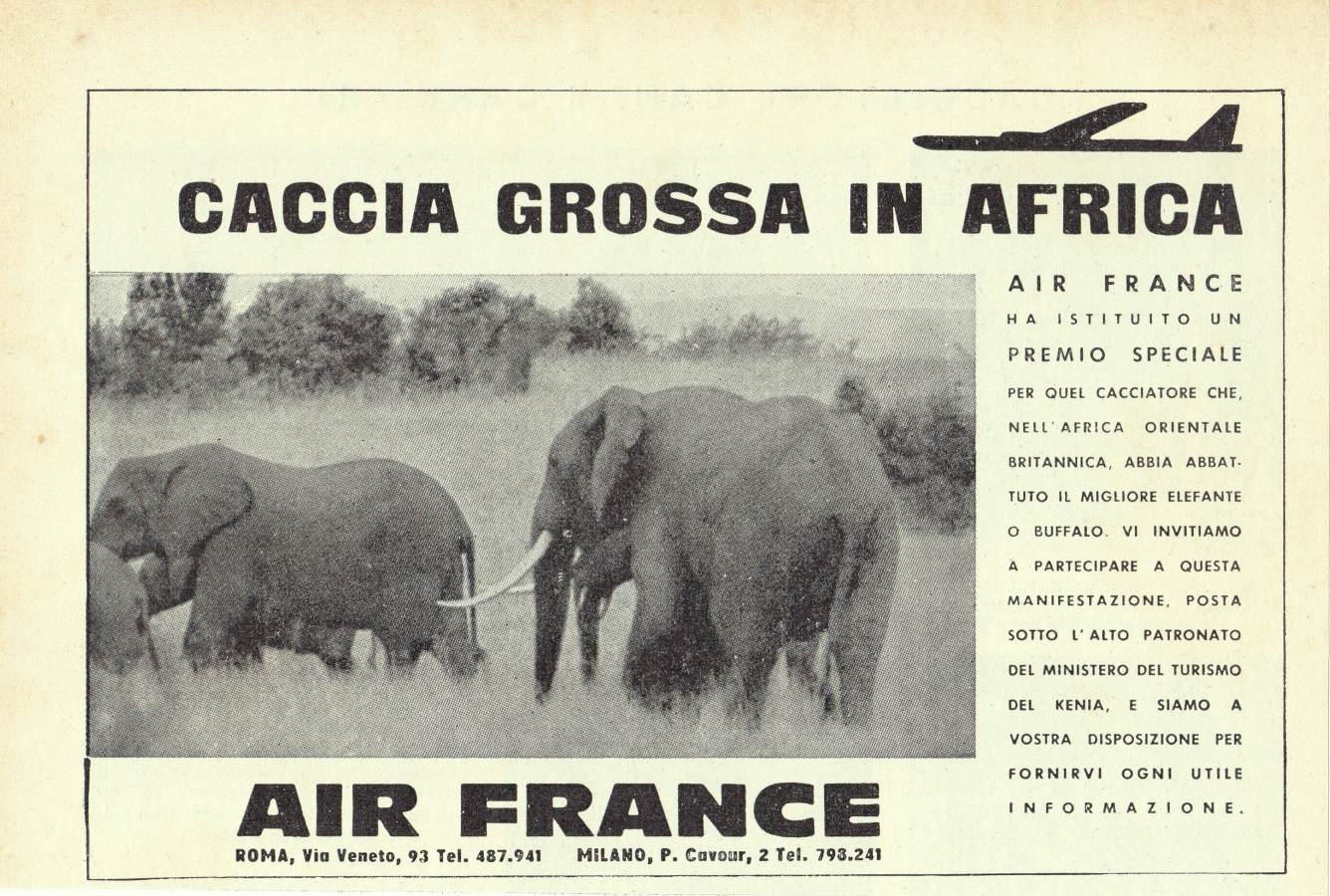 Air France. Caccia grossa in Africa. Advertising 1961