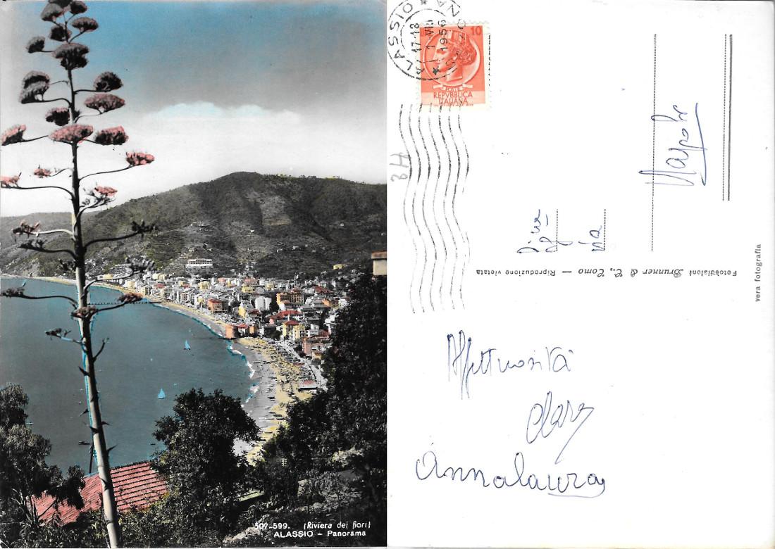 Alassio. Panorama. Colorata. Viaggiata 1956