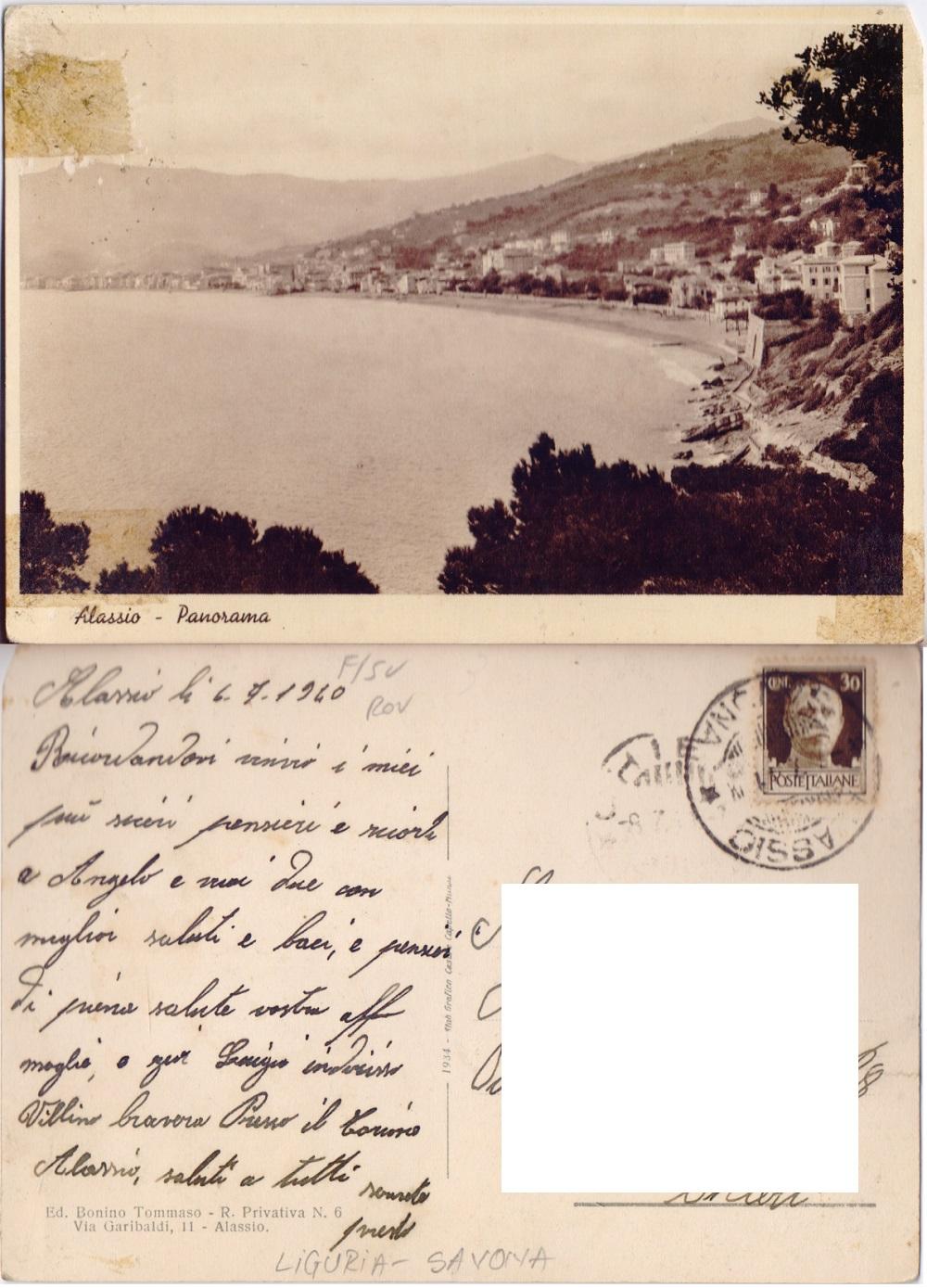 Alassio. Panorama. Viaggiata 1940