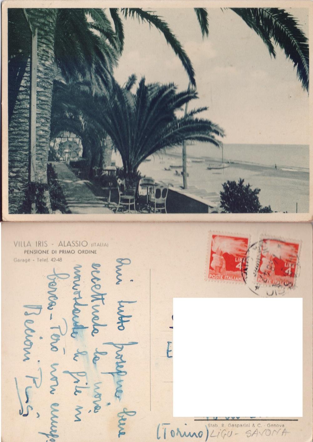 Alassio. Villa Iris. Viaggiata 1947