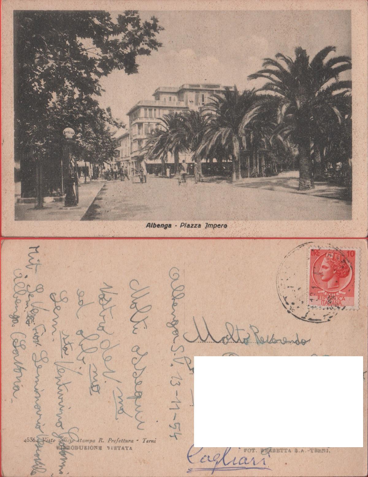 Albenga. Piazza Impero. Viaggiata 1954