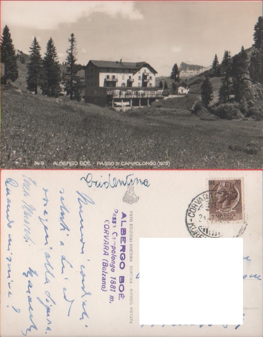 Albergo Boe. Passo di Campolongo. Viaggiata.
