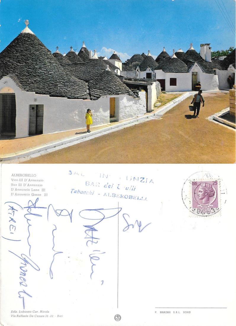 Alberobello. Vico III D'Annunzio. Viaggiata