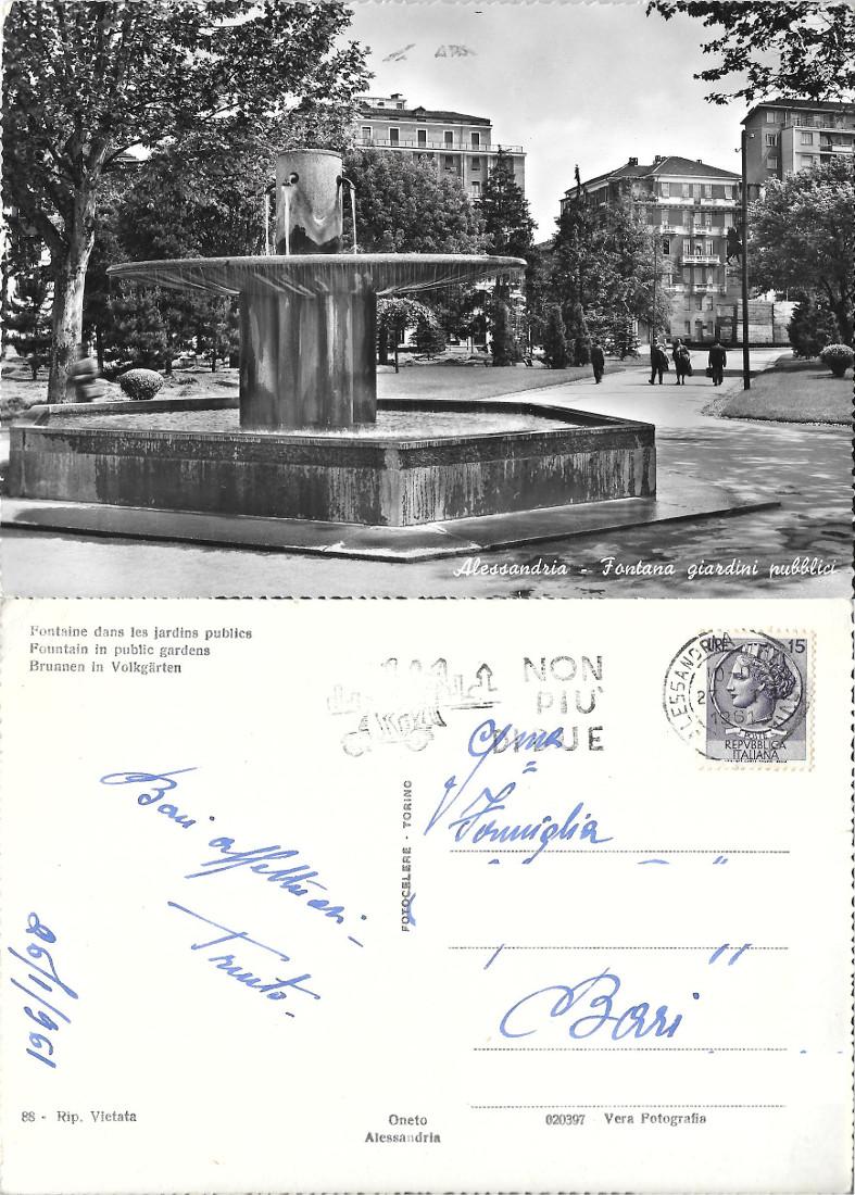 Alessandria. Fontana giardini Pubblici. Viaggiata 1961