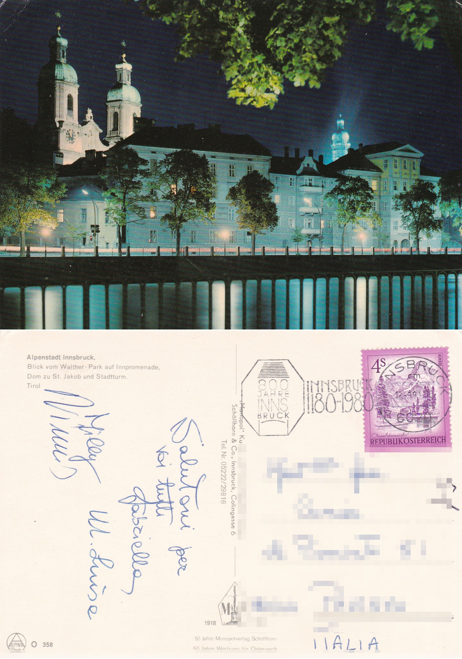 Alpenstadt Innsbruck. Viaggiata 1980