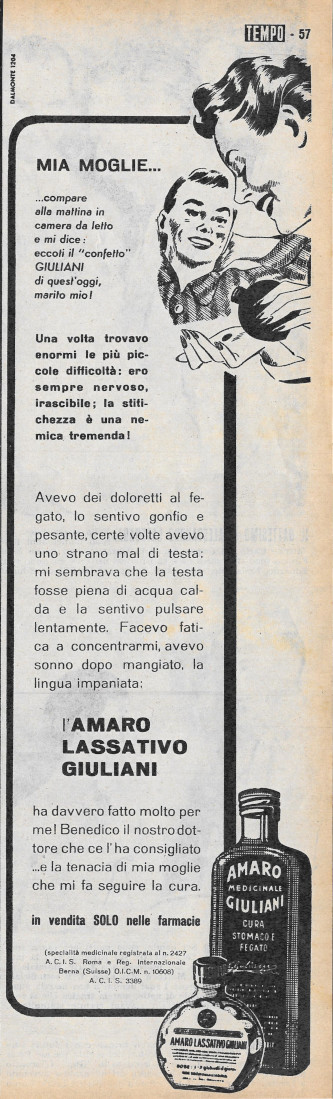 Amaro Lassativo Giuliani - Advertising 1956