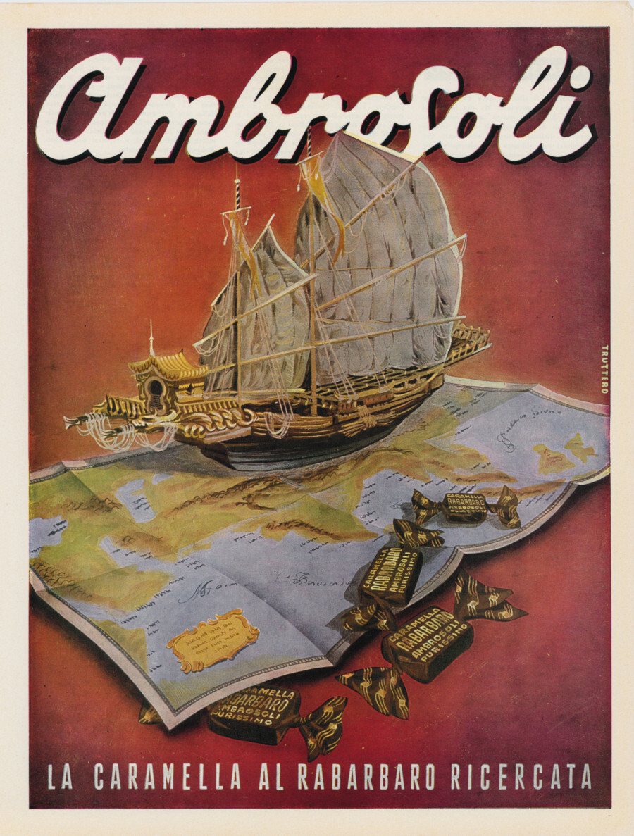 Ambrosoli caramella al rabarbaro. Advertising 1957