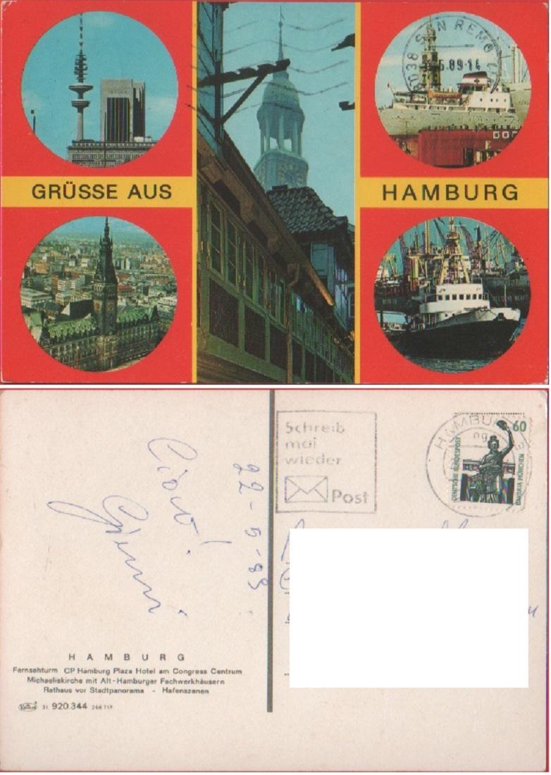 Amburgo (GER). Vedutine. Viaggiata 1989