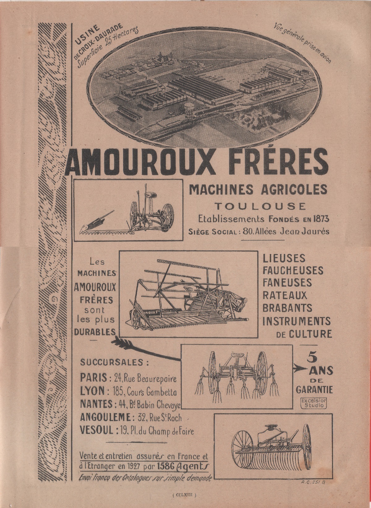 Amouroux freres machines agricoles Toulouse. Advertising 1928