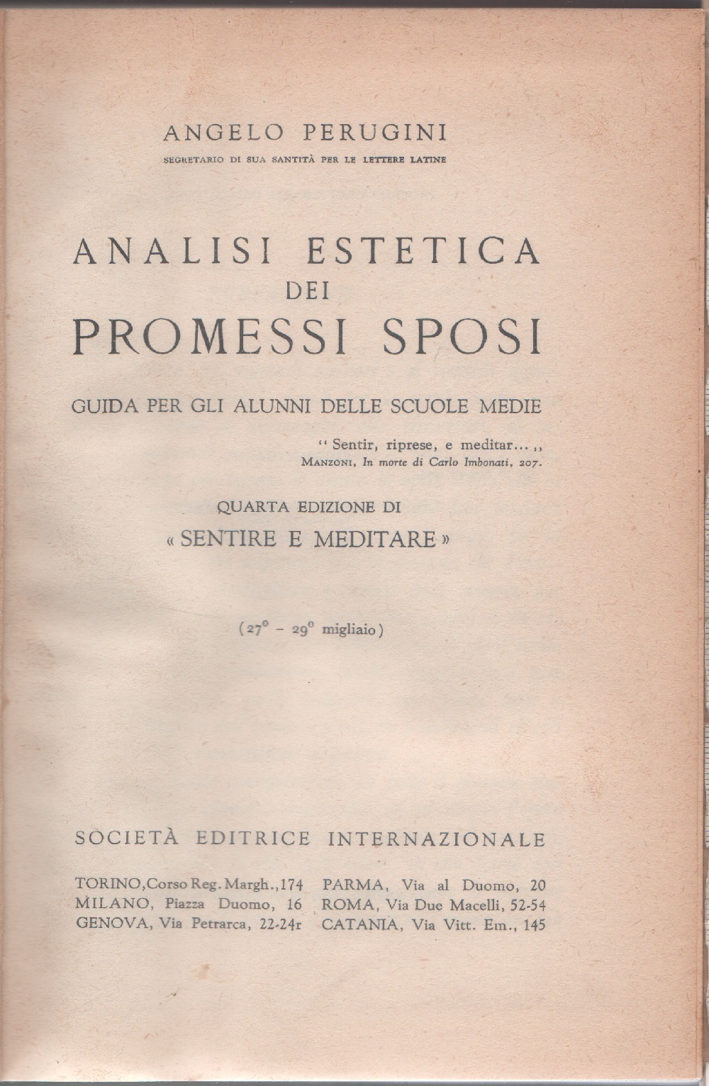 Analisi estetica dei Promessi sposi - Angelo Perugini