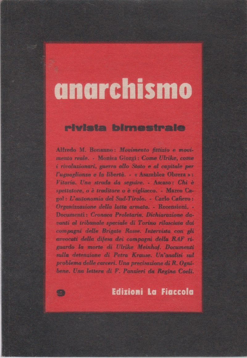 Anarchismo. Rivista bimestrale. n. 9. Anno II. 1976