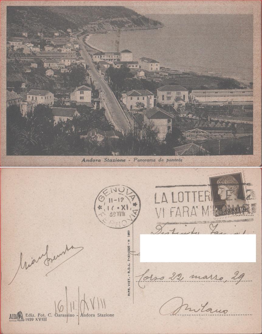 Andora (SV). Panorama da ponente. Viaggiata 1939