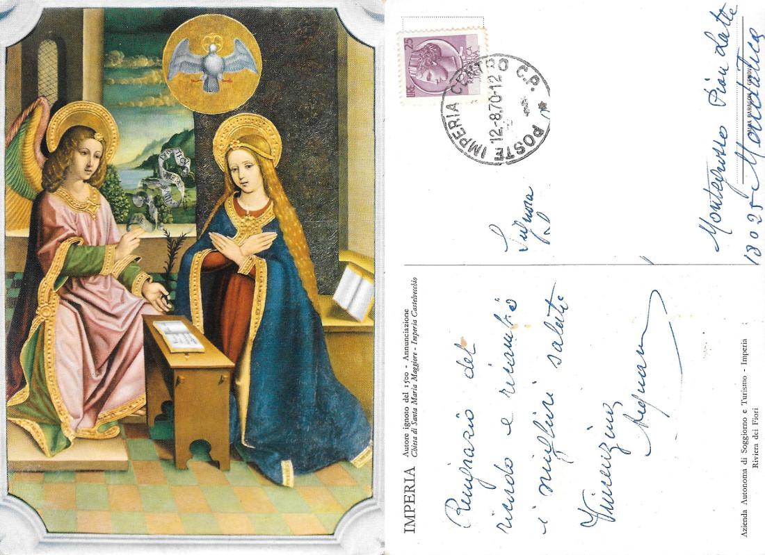 Annunciazione (ignoto 1500). Chiesa S. Maria Maggiore. Castelvecchio (IM). Viaggiata …