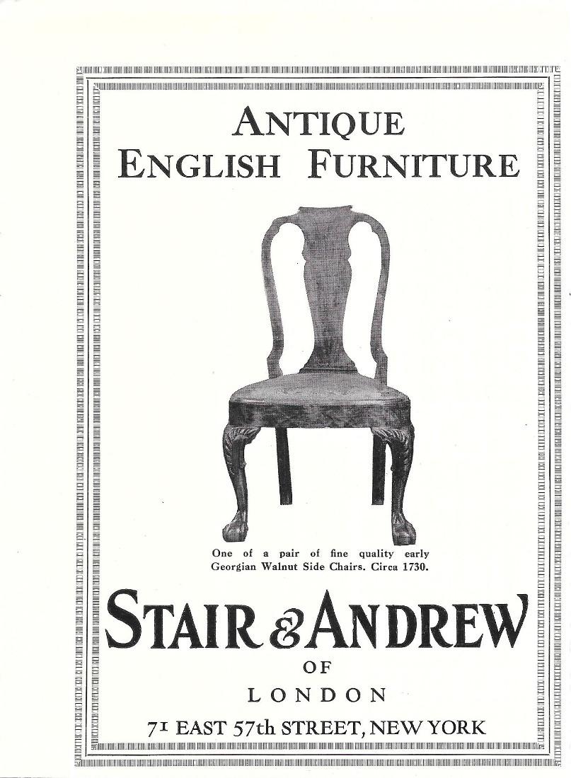 Antique english furniture. Stair &amp; Andrew London. Pubblicita 1930