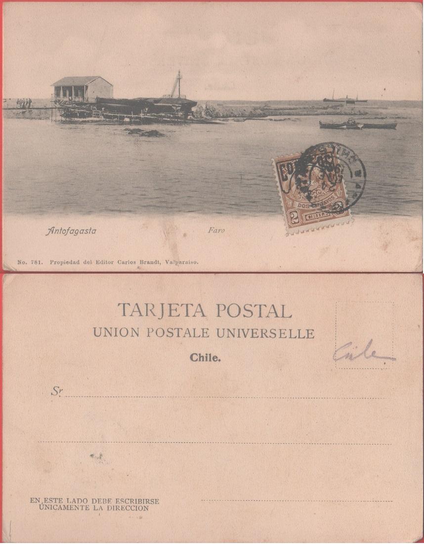 Antofagasta (Cile). Faro. Viaggiata 1905. Cantiere navale