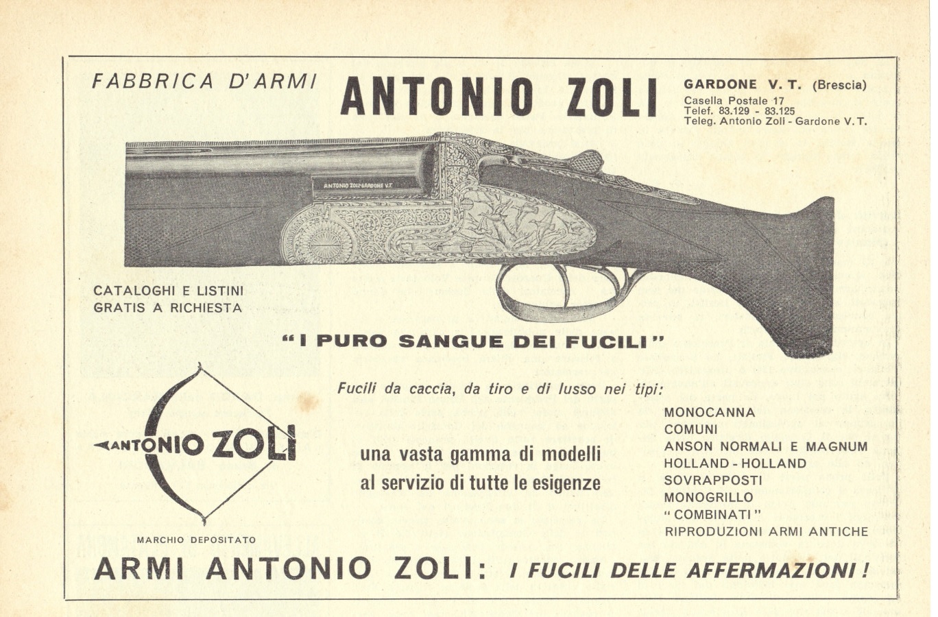 Antonio Zoli fabbrica d'armi. Advertising 1962