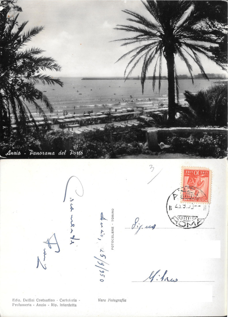 Anzio, Panorama del Porto. Viaggiata 1950