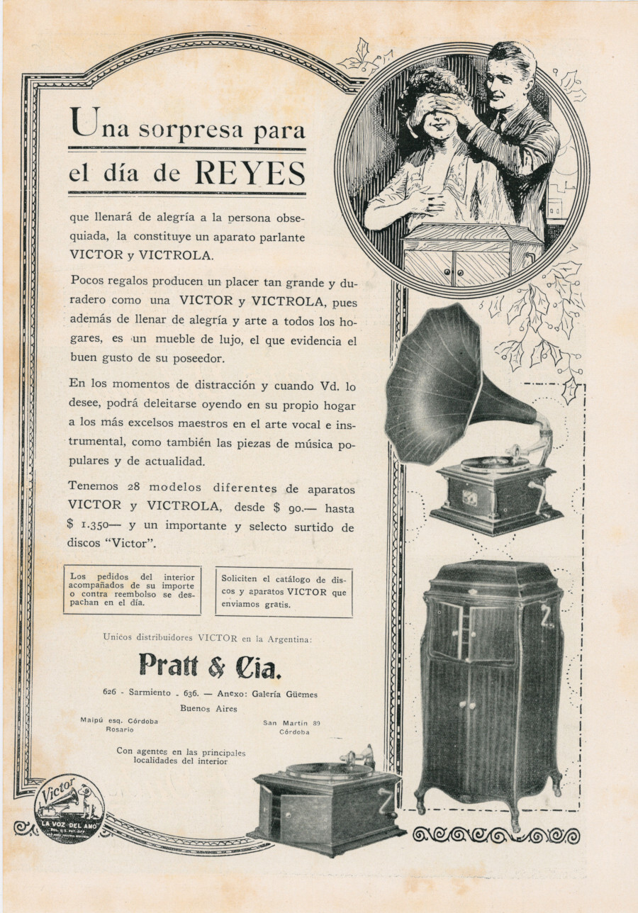 Aparado parlante Victor y Victriola. Advertising 1922