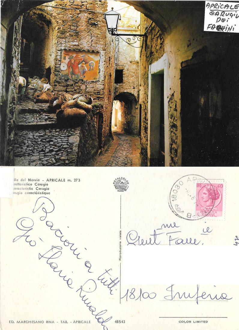 Apricale (IM). Caratteristico Carugio. Viaggiata 1974