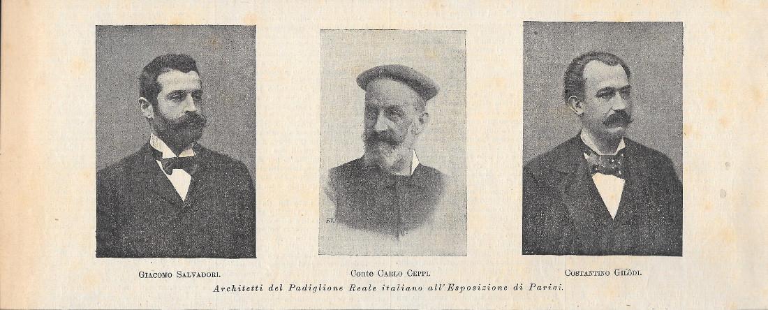 Architetti del Padiglione Reale Italiano all'Esposizione di Parigi. Stampa 1900