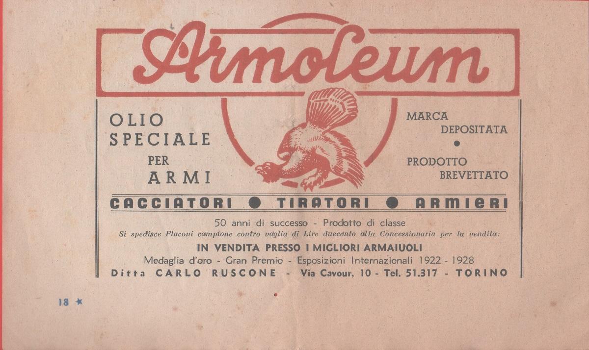 Armoleum. Olio speciale per armi. Pubblicità 1948