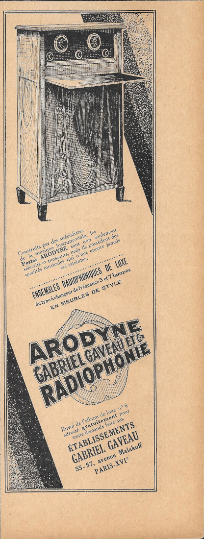 Arodyne, Gabriel Gaveau et C. Radiophonie - Advertising 1928