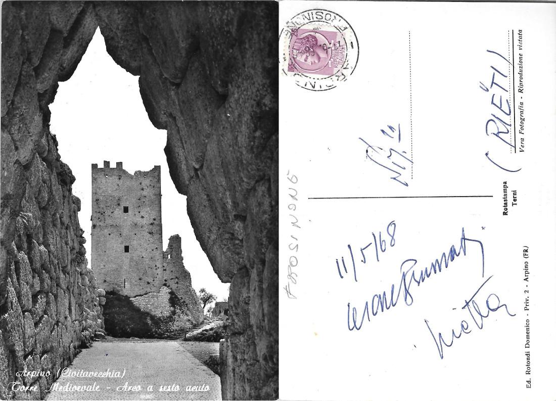 Arpino, Civitavecchia. Torre Medioevale. Viaggiata 1968