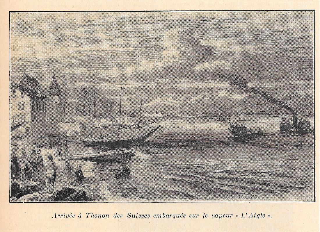 Arrivée à Thonon des Suisses embarquées sur L'Aigle. Stampa 1932