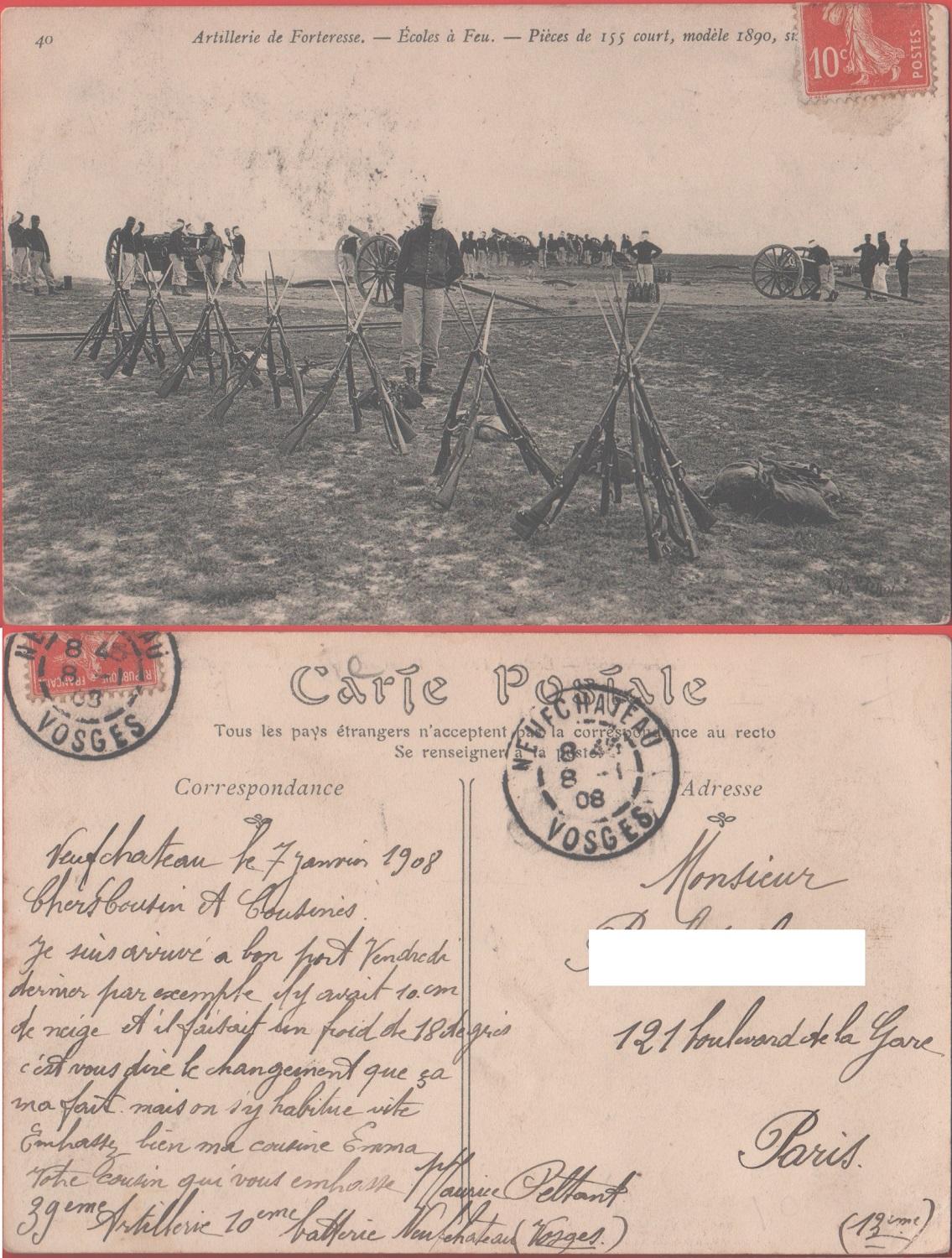 Artillerie de Forteresse. Ecoles a Feu. Pieces de 155 curt.... …
