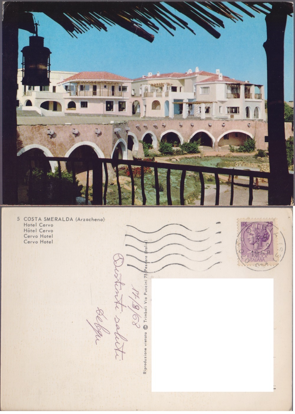 Arzchena (costa Smeralda). Hotel Cervo. Viaggiata 1968