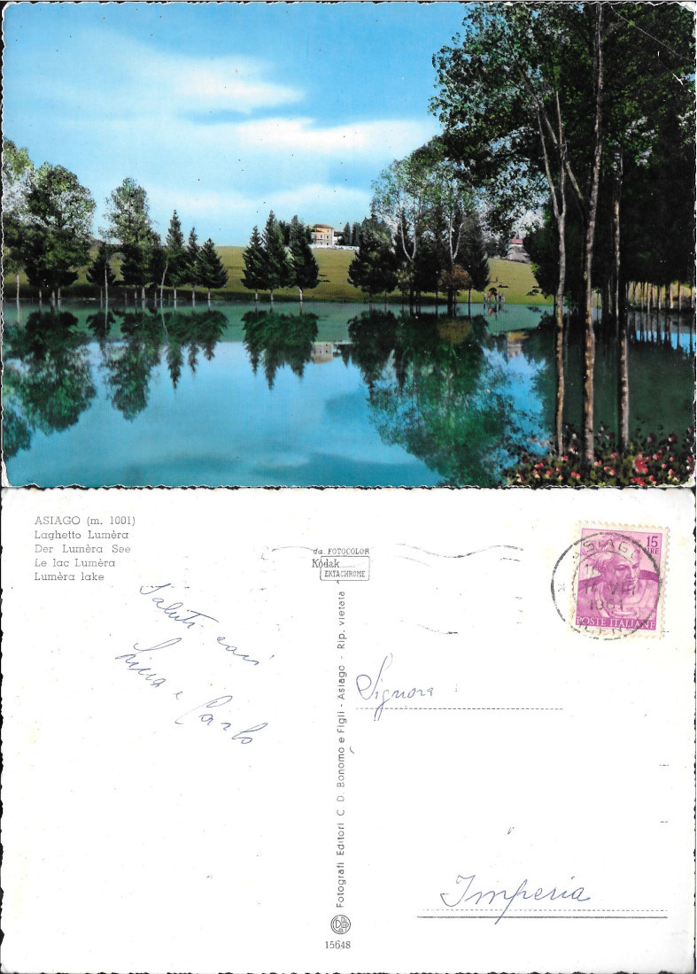 Asiago. Laghetto Lumèra. Viaggiata 1961