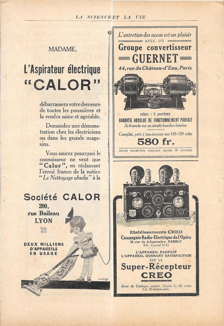 Aspirateur Calor / Groupe convertisseur Guernet / Recepteur Creo. Pubblicita …